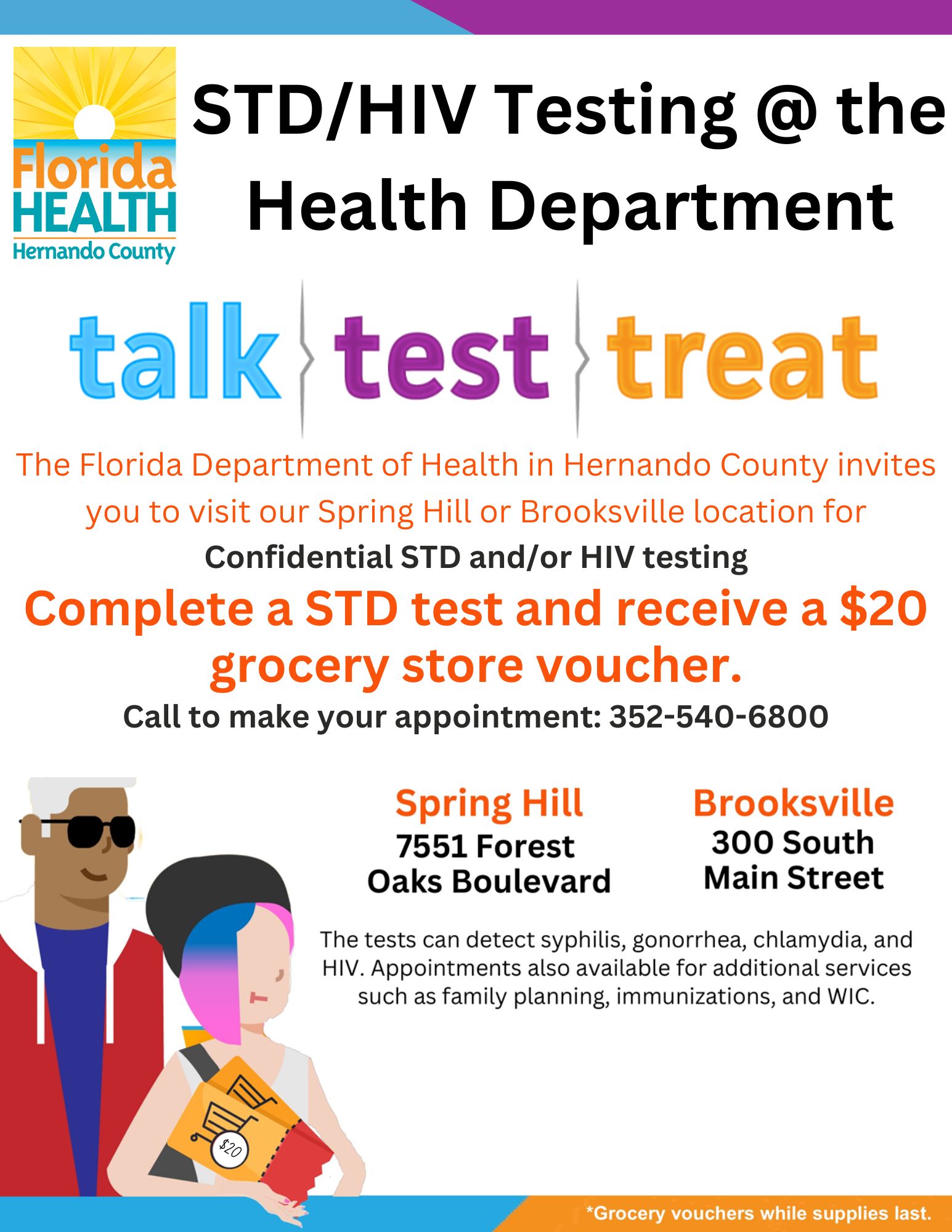 HIV/STD testing in Hernando County, Spring Hill and Brooksville. $20 voucher.
