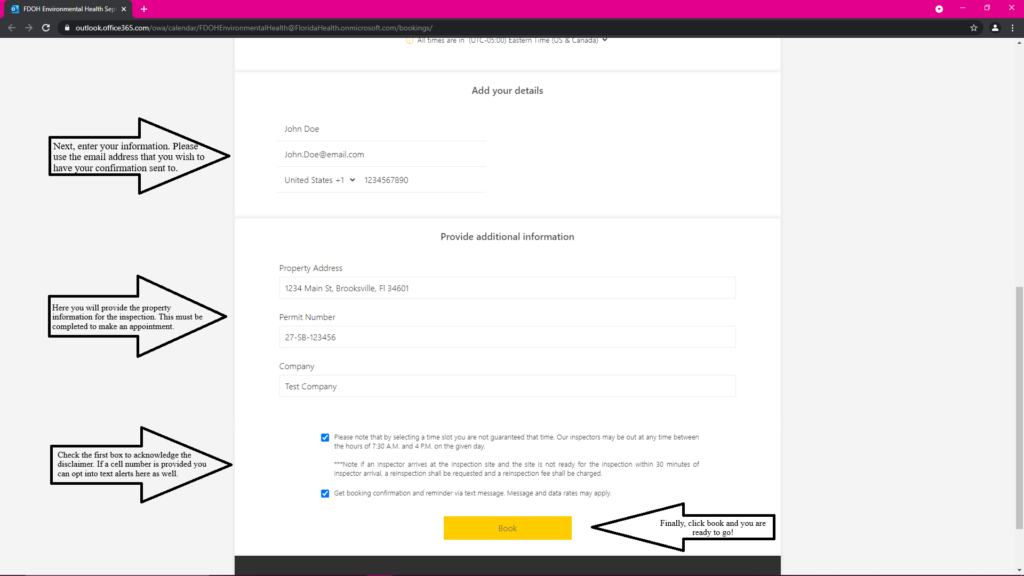 Screenshot of the second page of the septic scheduling application
