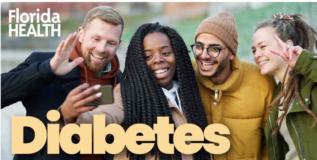 Group of young adults with Diabetes in text